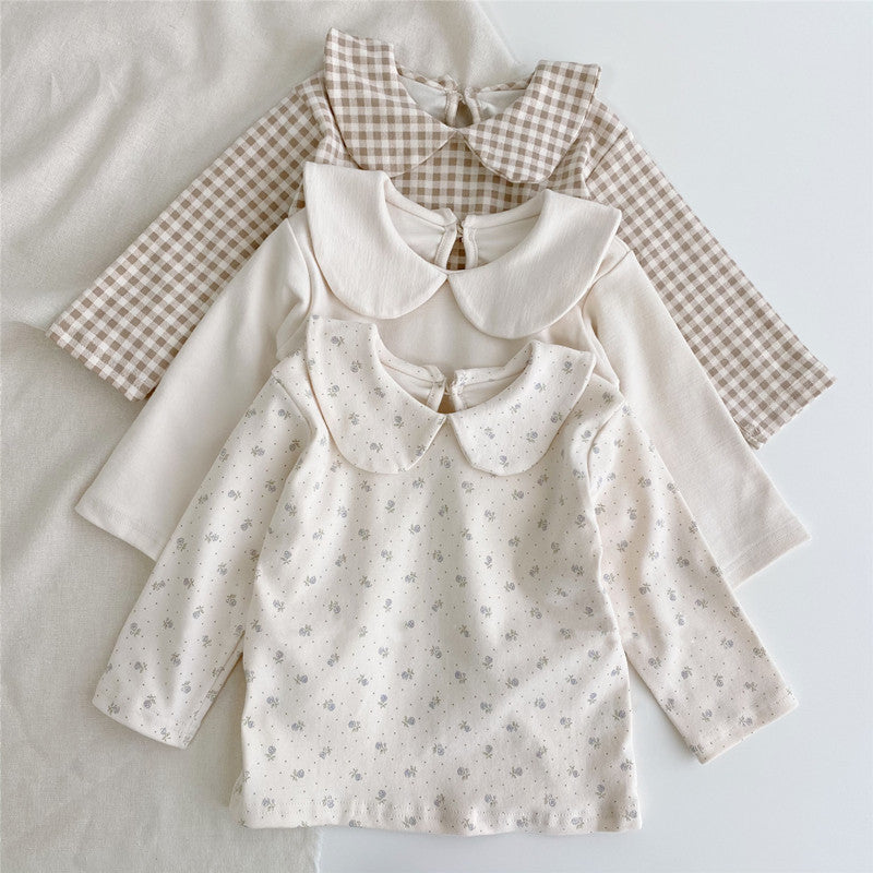 Baby Girl Plaid & Floral Lapel Top
