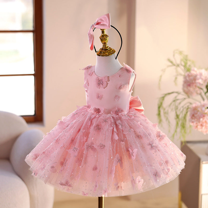 Girls' Pink Flower Girl Princess Dress