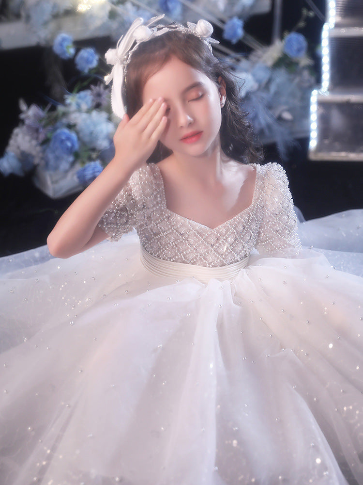 Girls' White Princess Flower Girl Dress