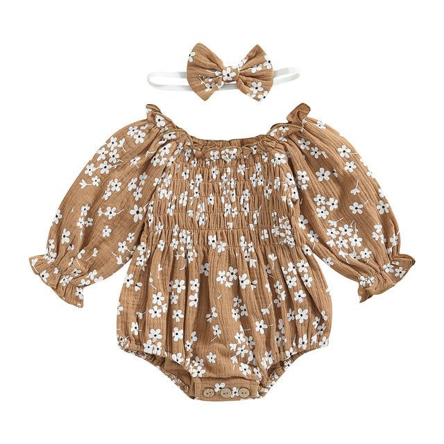 Baby Girl Floral Romper & Headscarf Set