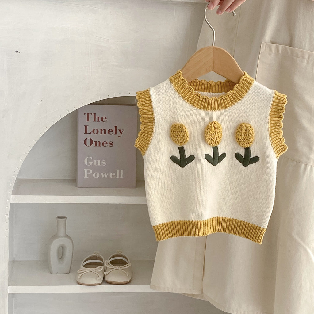 Baby Girl 3D Flower Knitted Top