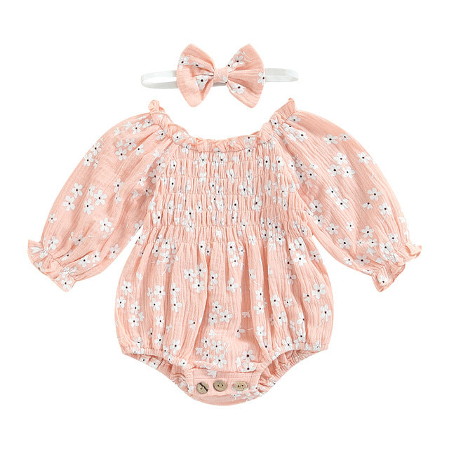 Baby Girl Floral Romper & Headscarf Set