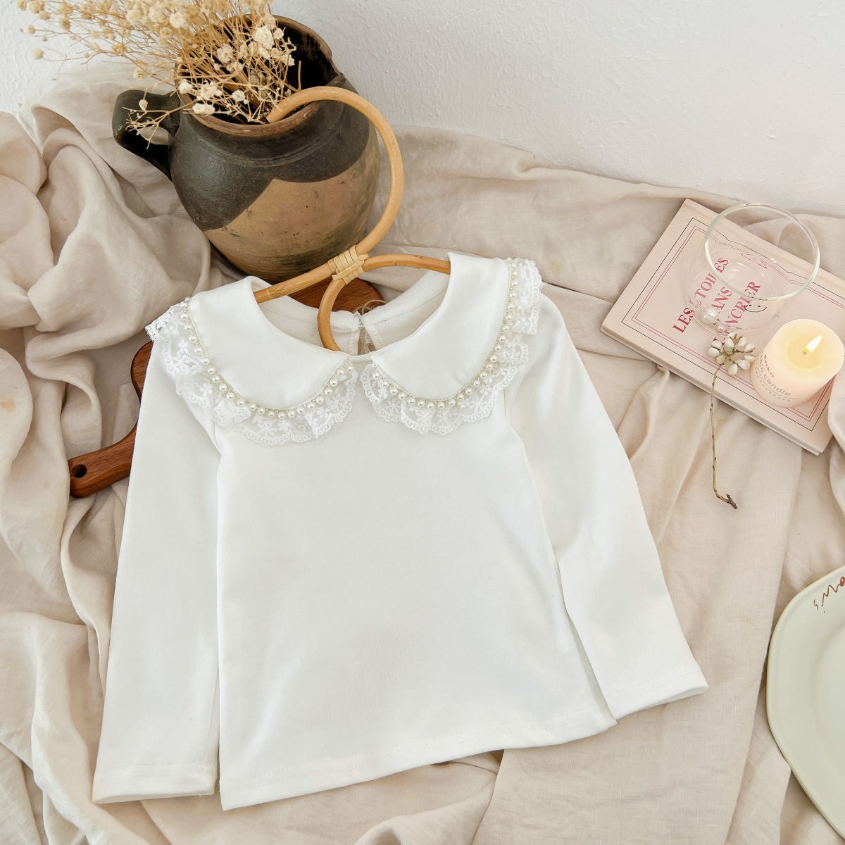Girls' Long-Sleeve Collared Cotton Top