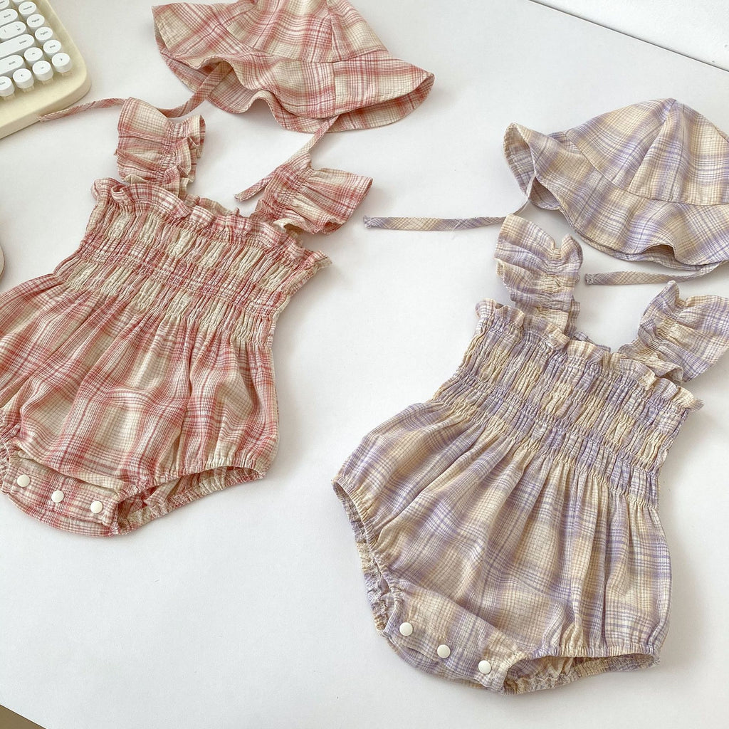 Baby Girl Plaid Romper with Free Hat