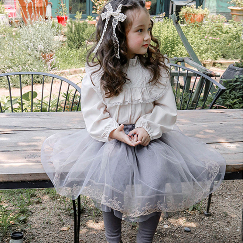 Girls' Floral Ruffle-Collar Blouse