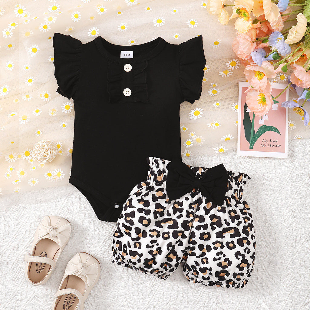 Baby Girl Leopard Romper & Shorts Set