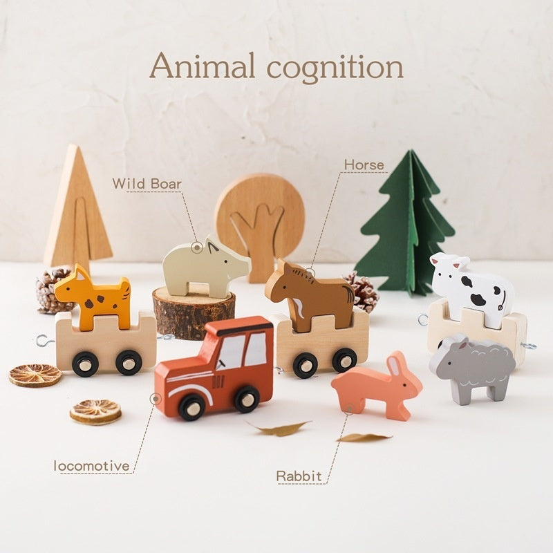 Wooden Farm Animal Stacking Train