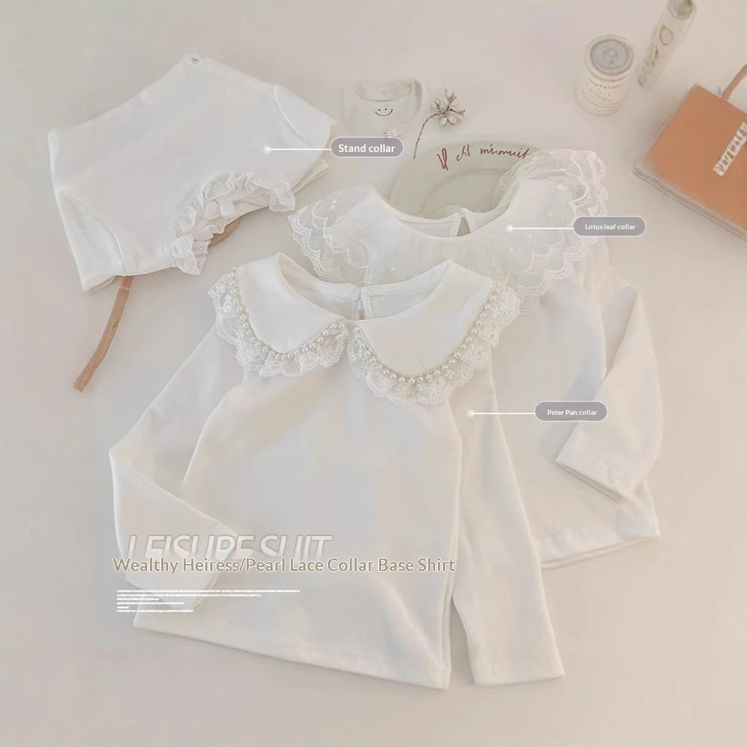 Girls' Long-Sleeve Collared Cotton Top