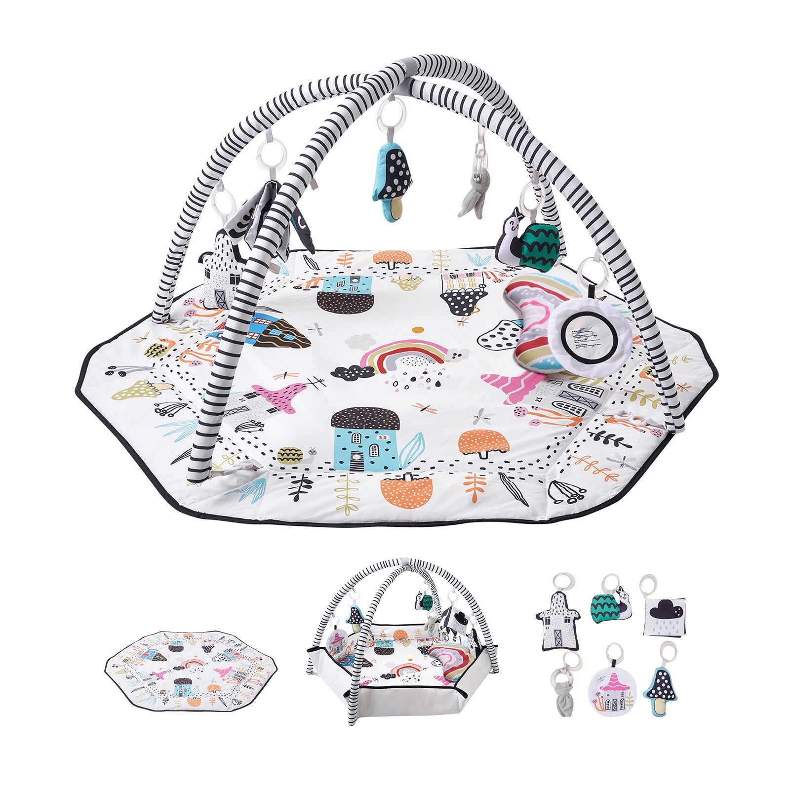 Large Baby Play Gym with 6 Sensory Toys