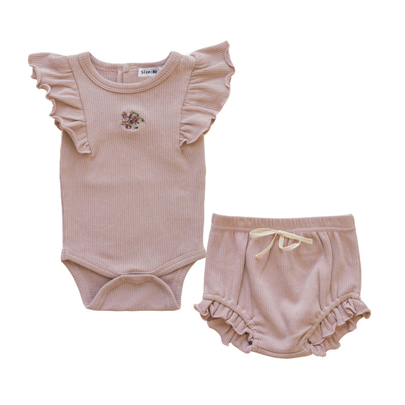 Baby Rose-Gray Embroidered Romper