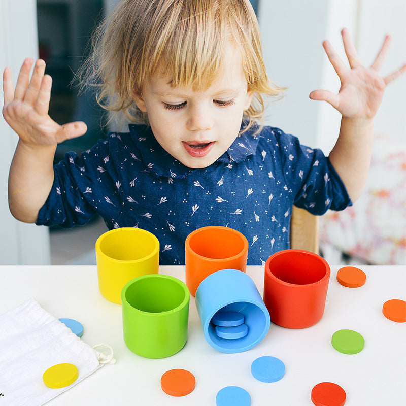 Wooden Color-Sorting Cup Game