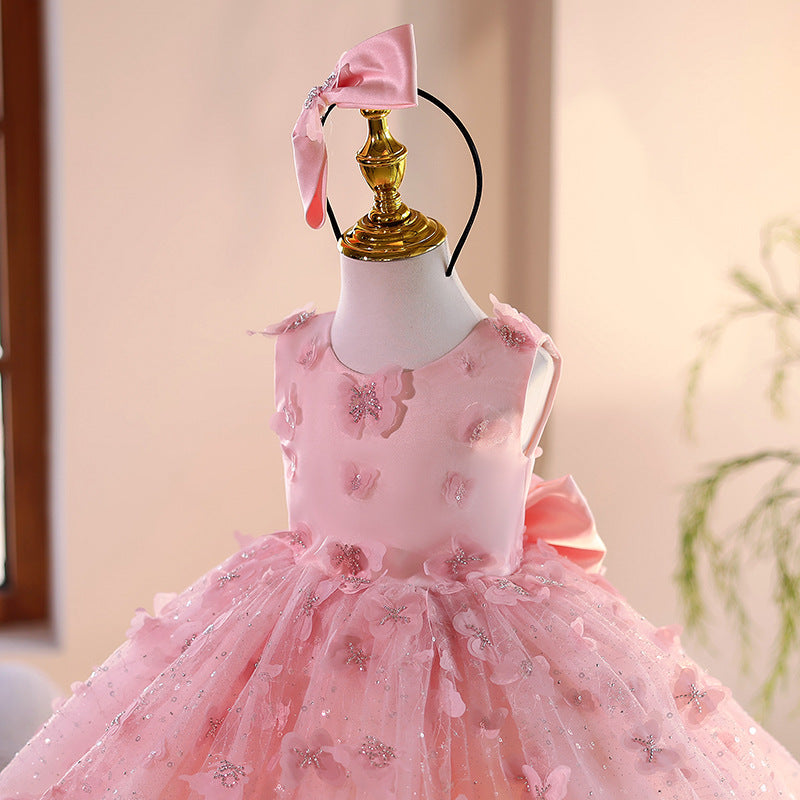 Girls' Pink Flower Girl Princess Dress