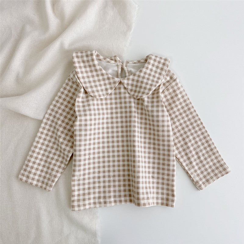 Baby Girl Plaid & Floral Lapel Top