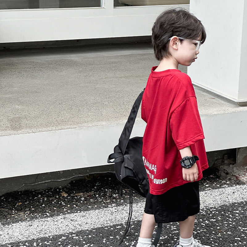 Boys' Red Short-Sleeve Summer Top