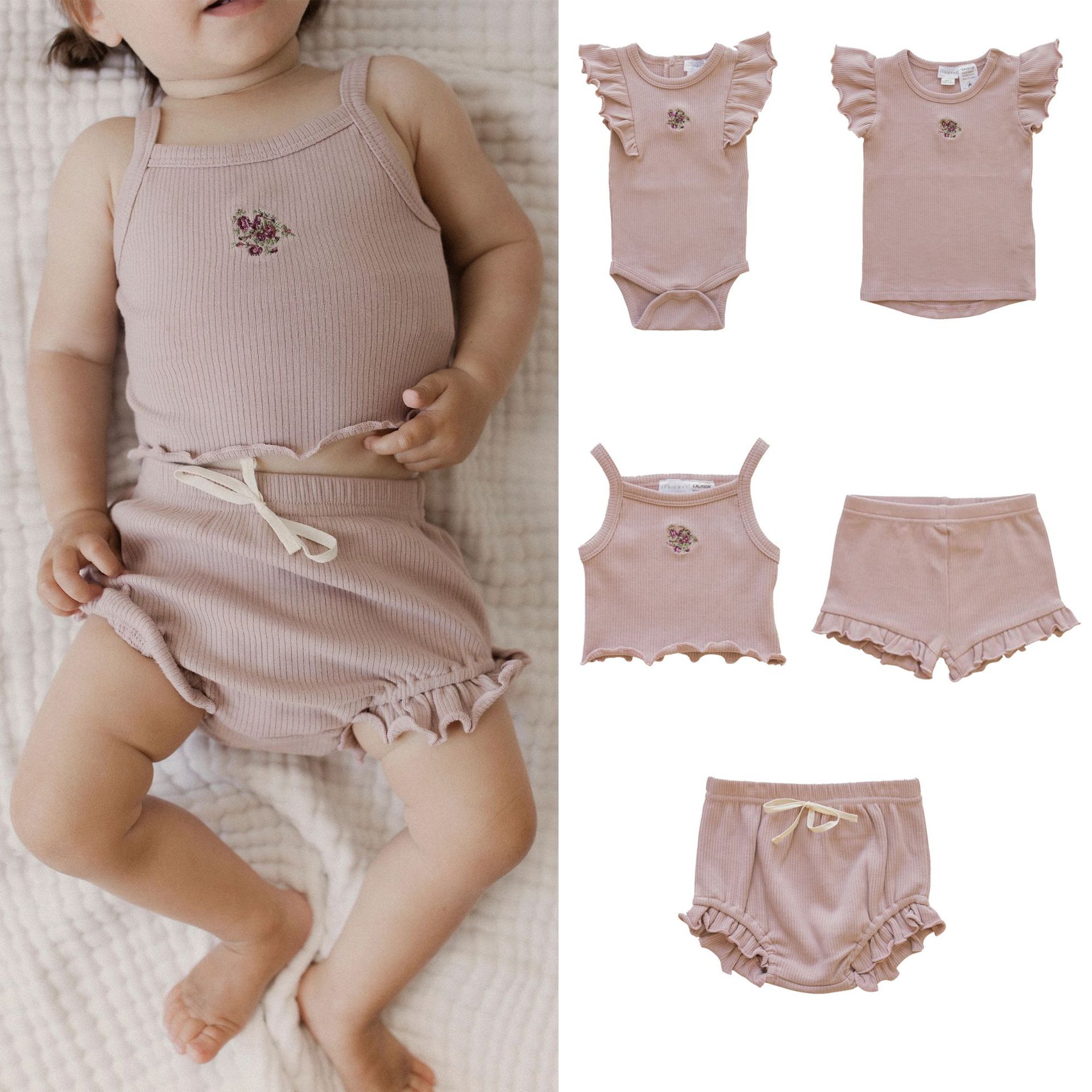 Baby Rose-Gray Embroidered Romper