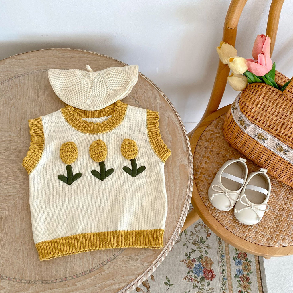Baby Girl 3D Flower Knitted Top