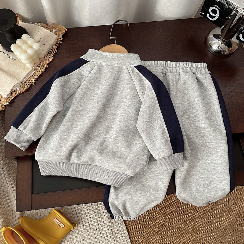 Boys' Color-Block Letter Sweater & Trouser Set