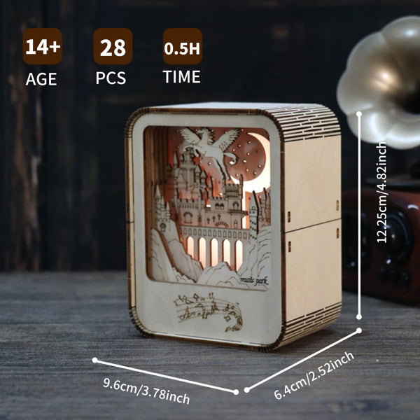 3D Wooden Castle Music Box with Night Light
