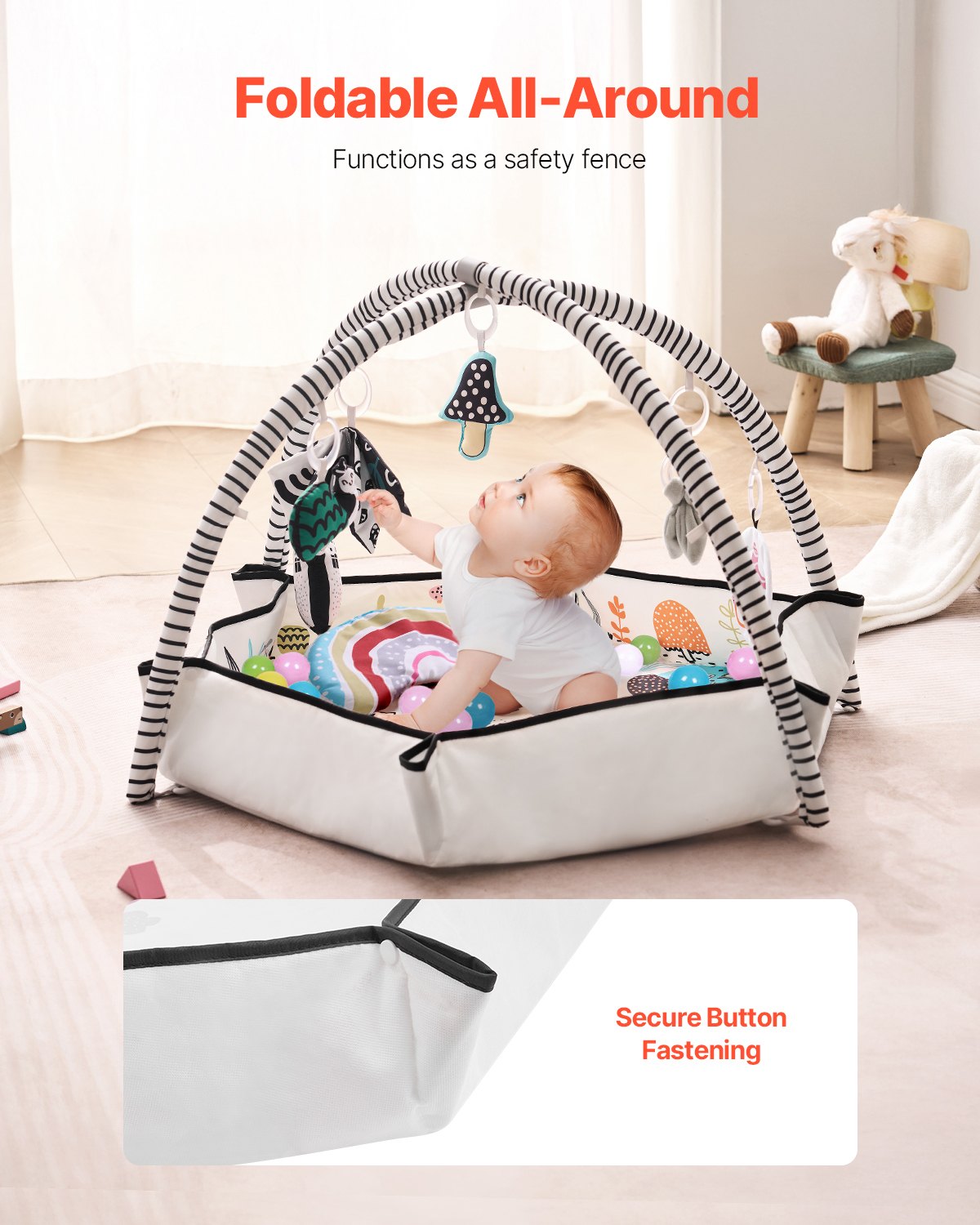 Large Baby Play Gym with 6 Sensory Toys